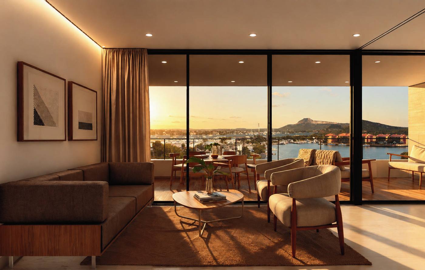 Kiwa living room with bay view